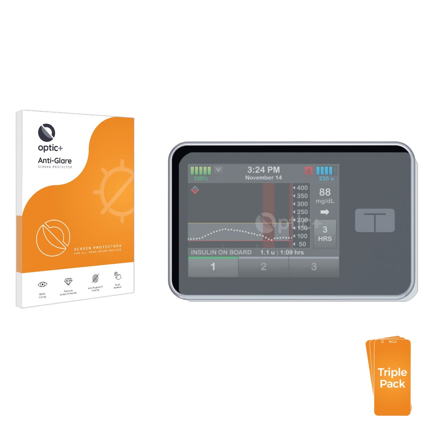 3pk Optic+ Anti-Glare Screen Protectors for Tandem Diabetes Care t:slim ...