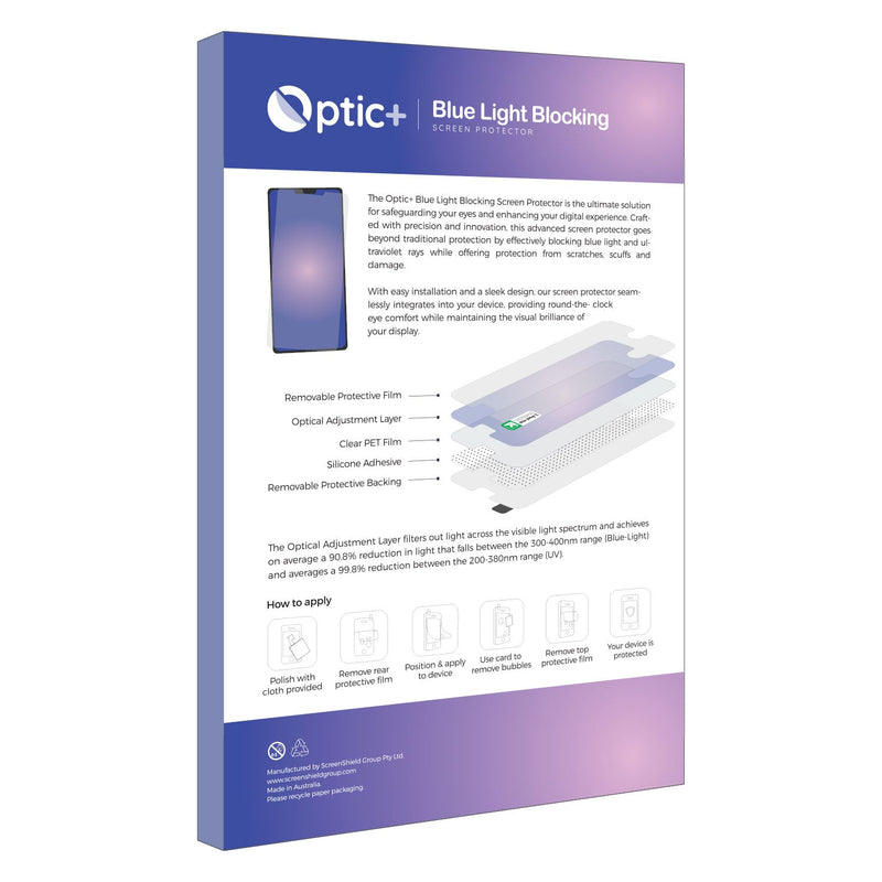 Optic+ Blue Light Blocking Screen Protector for Kardena Care Air 2