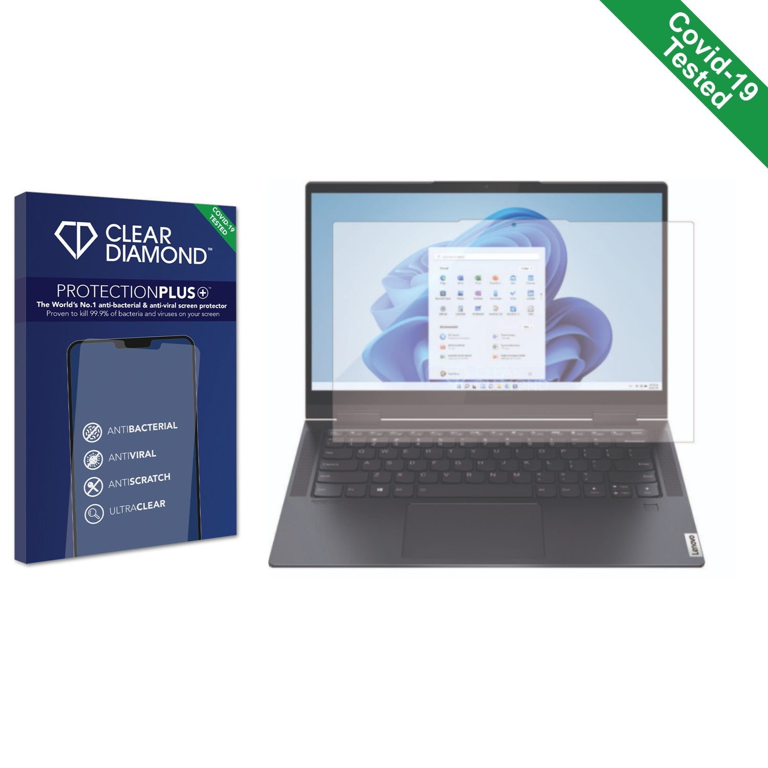 Clear Diamond Anti-viral Screen Protector for Lenovo Yoga 7i 2-in-1 14 ...