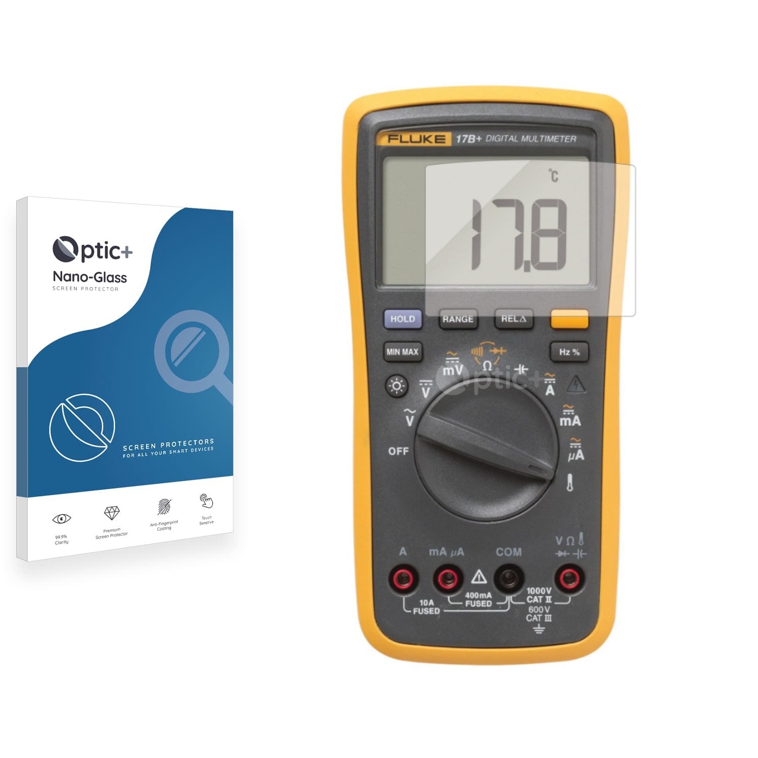 Fluke Screen Optic+ Nano Glass Screen Protector for Fluke model 17-B+ Digital ...