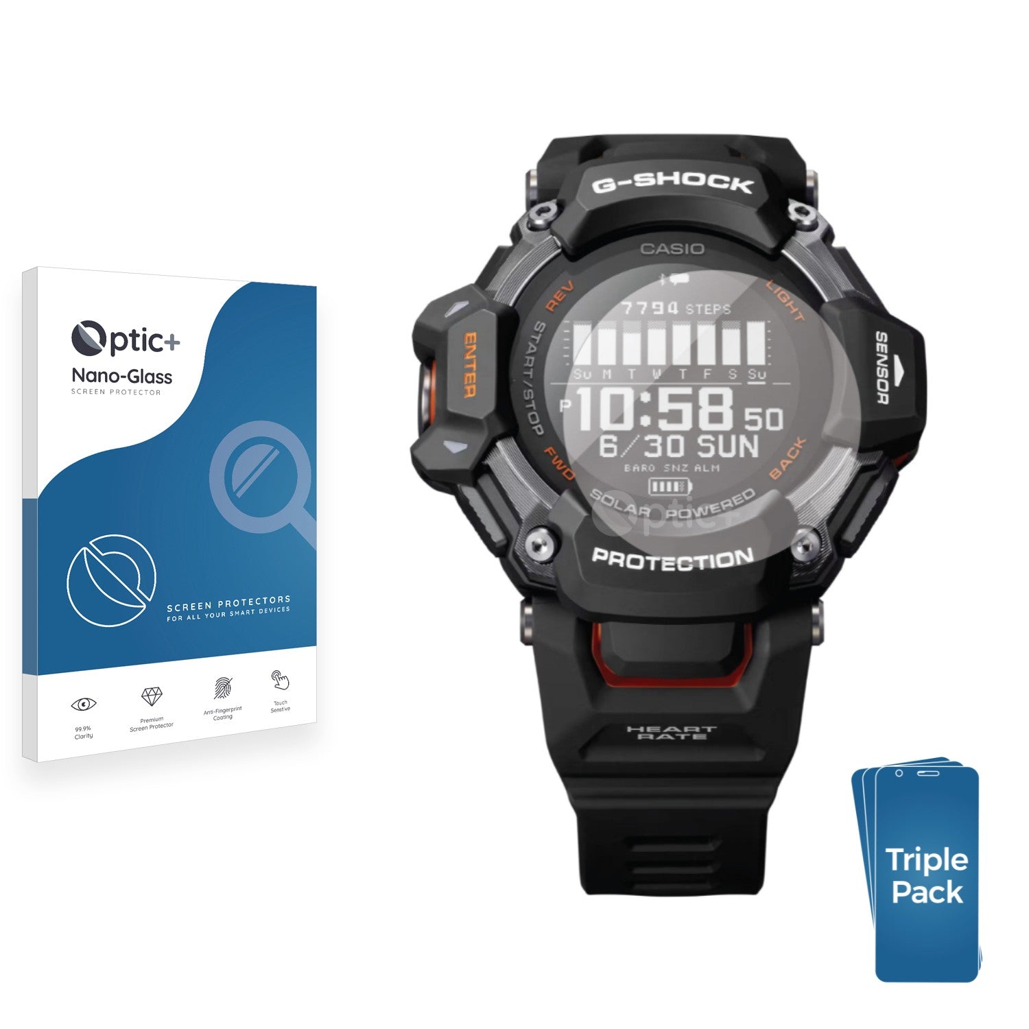 3pk Optic+ Nano Glass Screen Protectors for Casio G-Shock GBD-H2000 ...