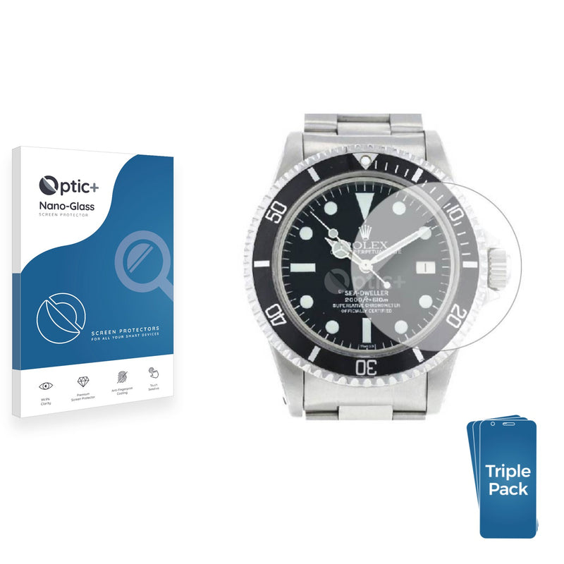 3pk Optic+ Nano Glass Screen Protectors for Rolex Sea-Dweller Deepsea (44 mm)