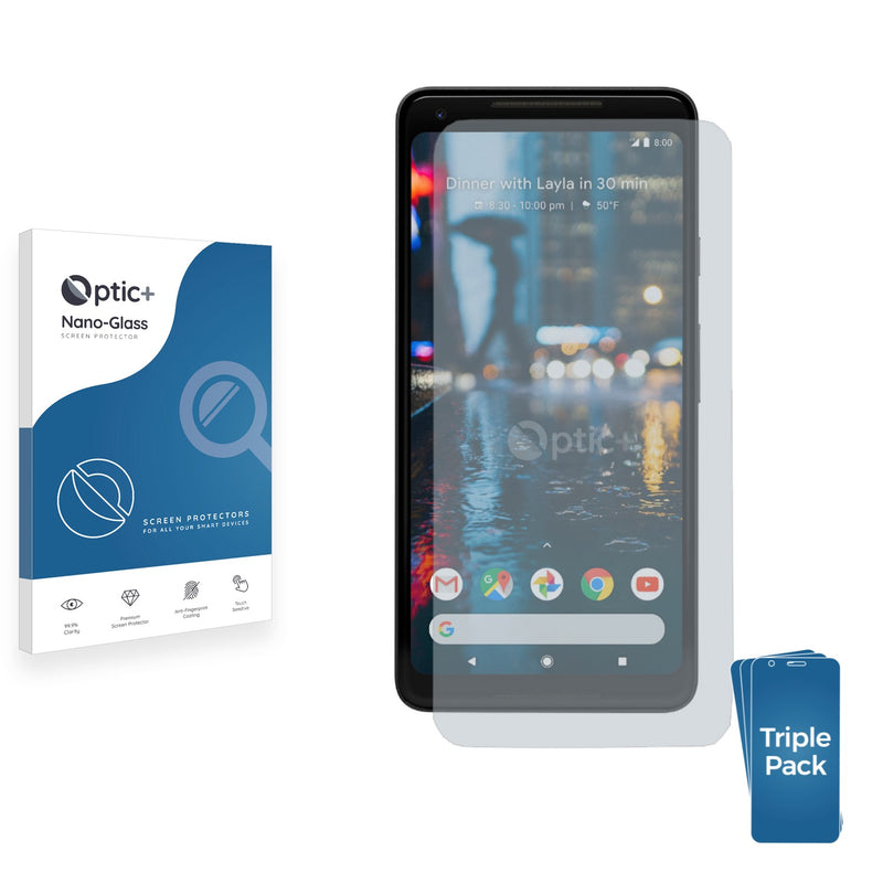 3pk Optic+ Nano Glass Screen Protectors for Google Pixel 2 XL