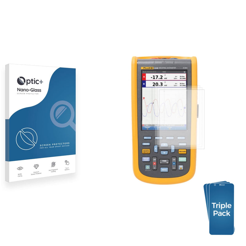 3-pack of Nano Glass screen protectors for Fluke ScopeMeter 120B