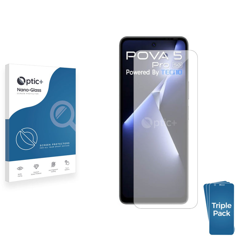 3pk Optic+ Nano Glass Screen Protectors for Tecno Pova 5