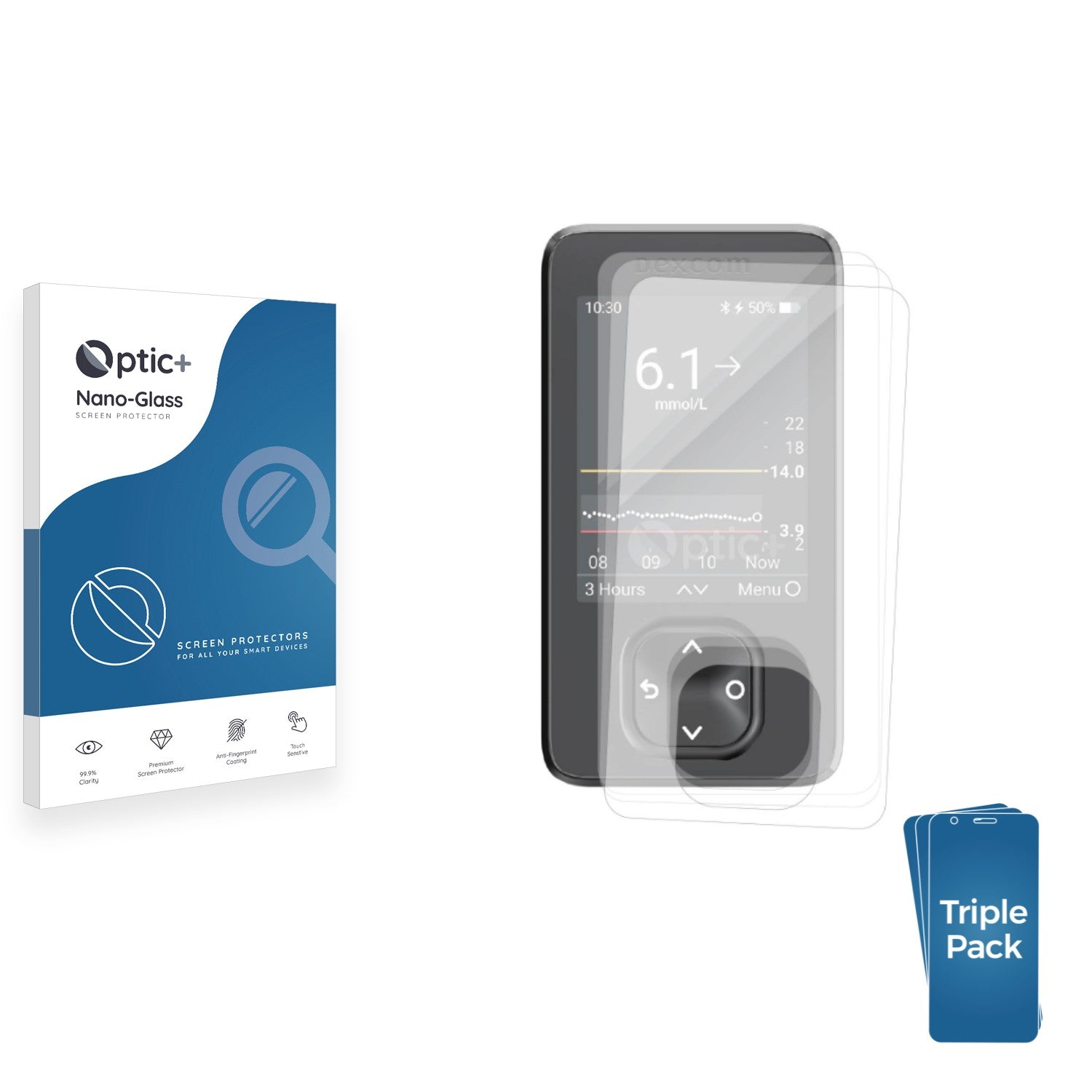 3pk Optic+ Nano Glass Screen Protectors for Dexcom G7 CGM - ScreenShield