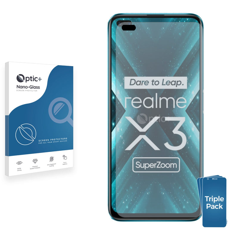 3pk Optic+ Nano Glass Screen Protectors for Realme X3 SuperZoom