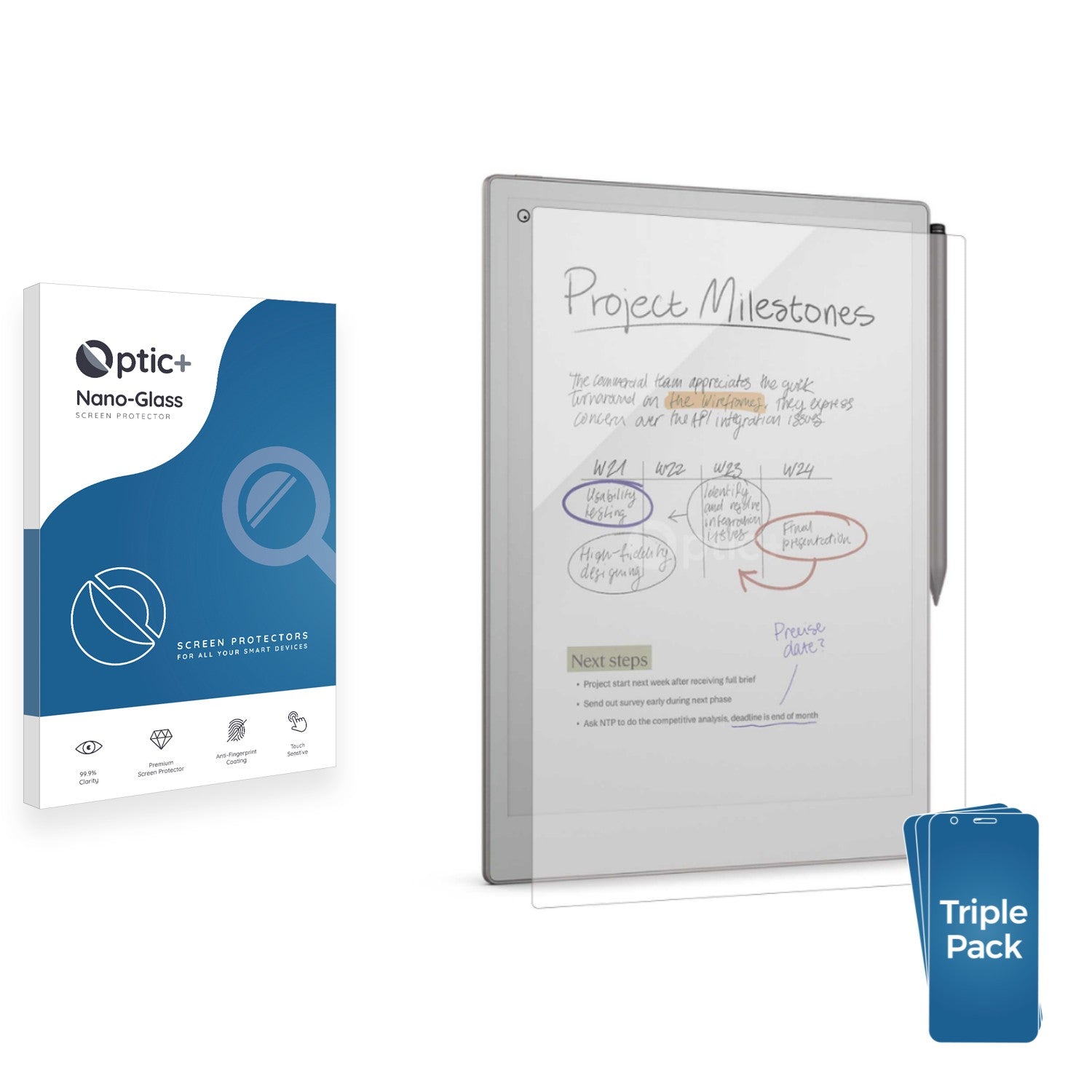 3pk Optic+ Nano Glass Screen Protectors for reMarkable Paper Pro ...