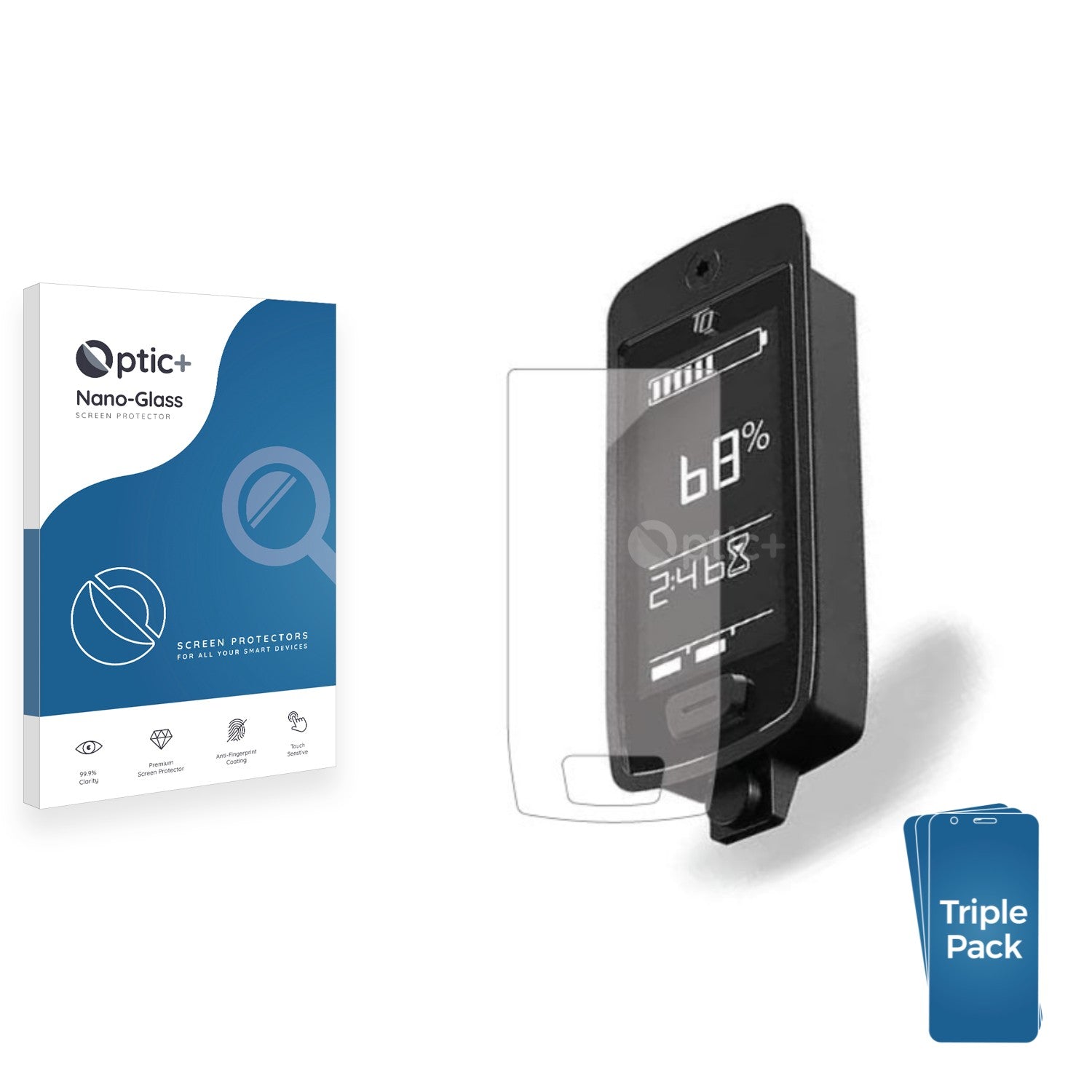 3pk Optic+ Nano Glass Screen Protectors for TQ HPR50 E-Bike System ...