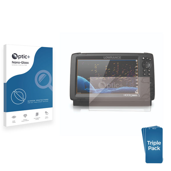 3pk Optic+ Nano Glass Screen Protectors for Lowrance HOOK Reveal 9