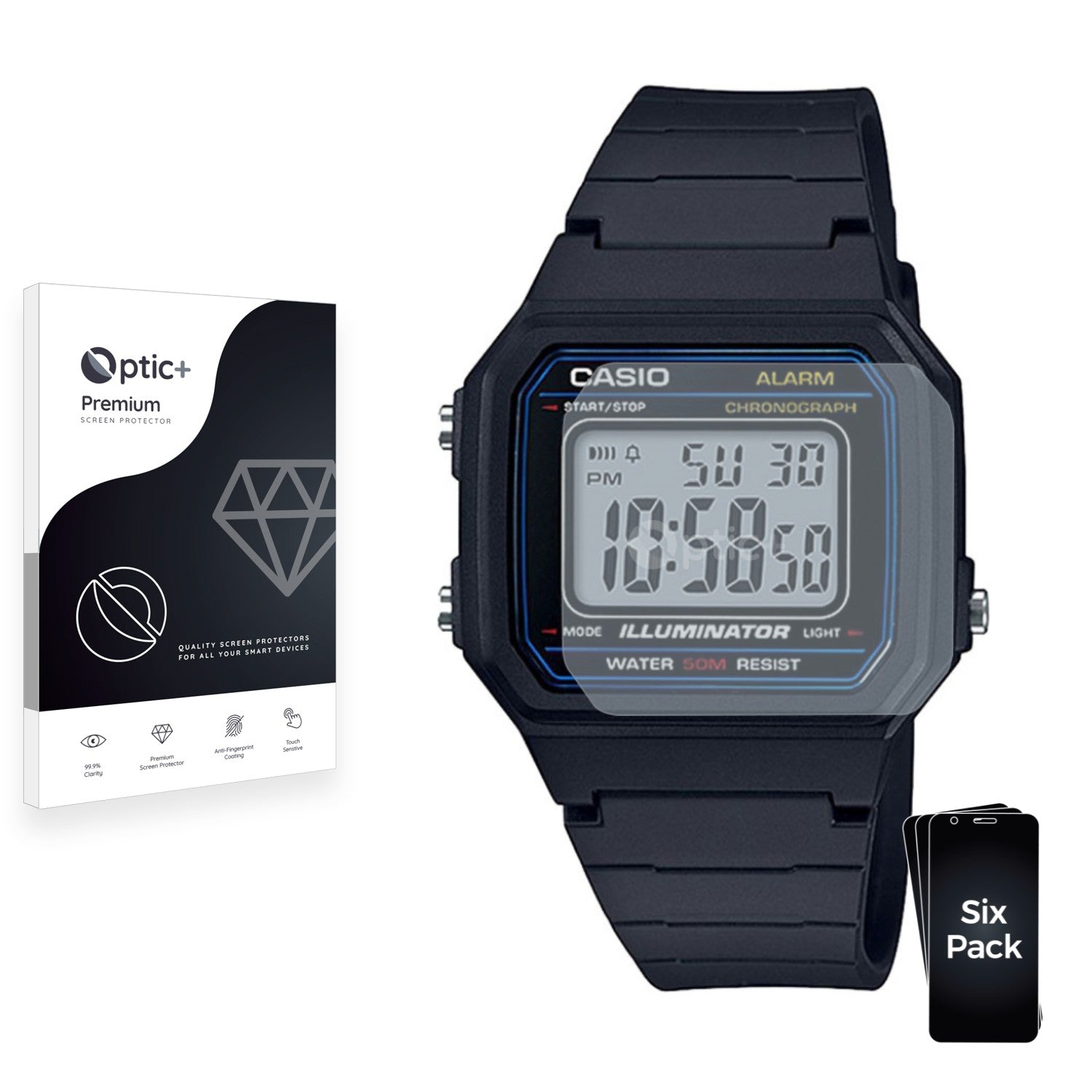 6pk Optic+ Premium Film Screen Protectors for Casio Unisex F-91W ...