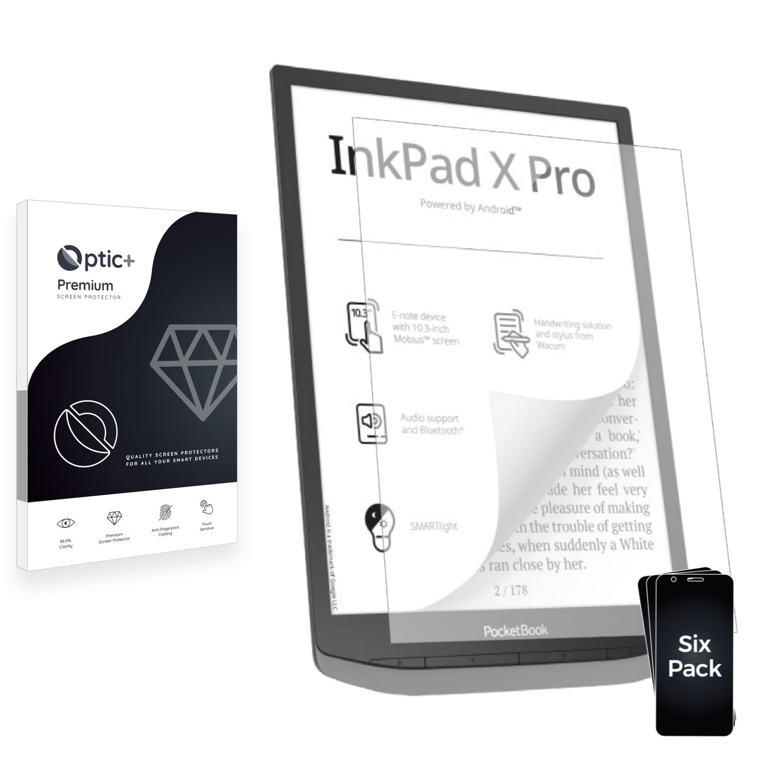 6pk Optic+ Premium Film Screen Protectors for PocketBook InkPad X Pro ...