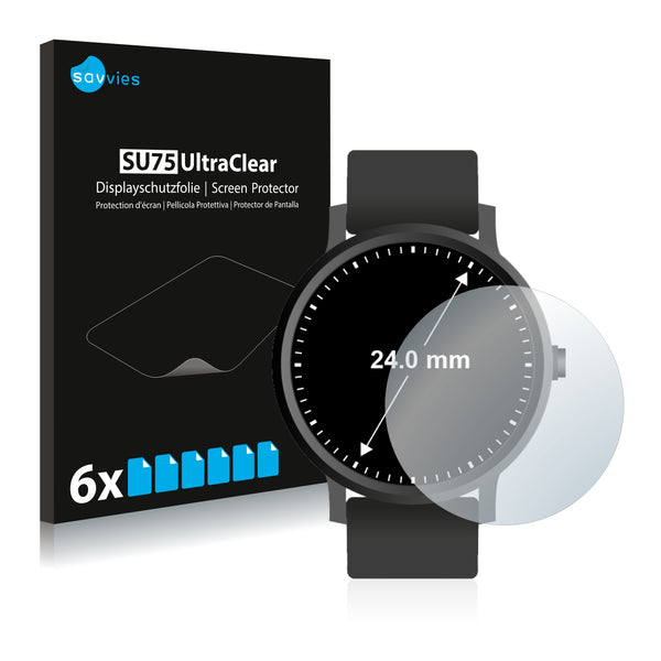 6x Savvies SU75 Screen Protector for Watches (Circular, Diameter: 24 mm)