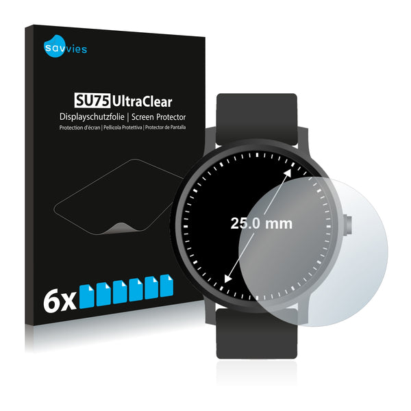6x Savvies SU75 Screen Protector for Watches (Circular, Diameter: 25 mm)