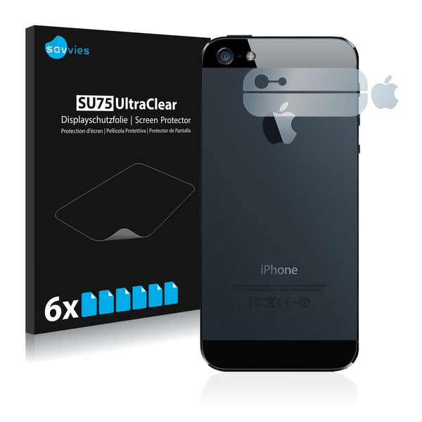 6x Savvies SU75 Screen Protector for Apple iPhone 5 Back (glass surfaces + logo)