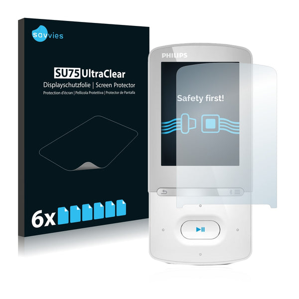 6x Savvies SU75 Screen Protector for Philips GoGear Azure SA5AZU08 2012