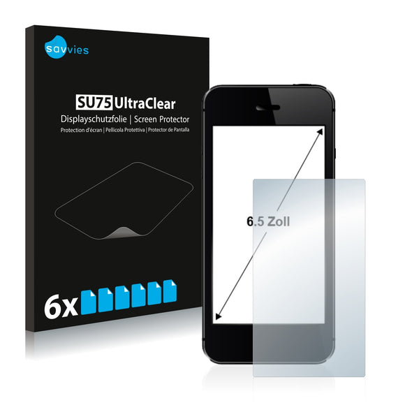 6x Savvies SU75 Screen Protector for Smartphones and Mobile Phones with 6.5 inch Displays [143 mm x 78 mm]
