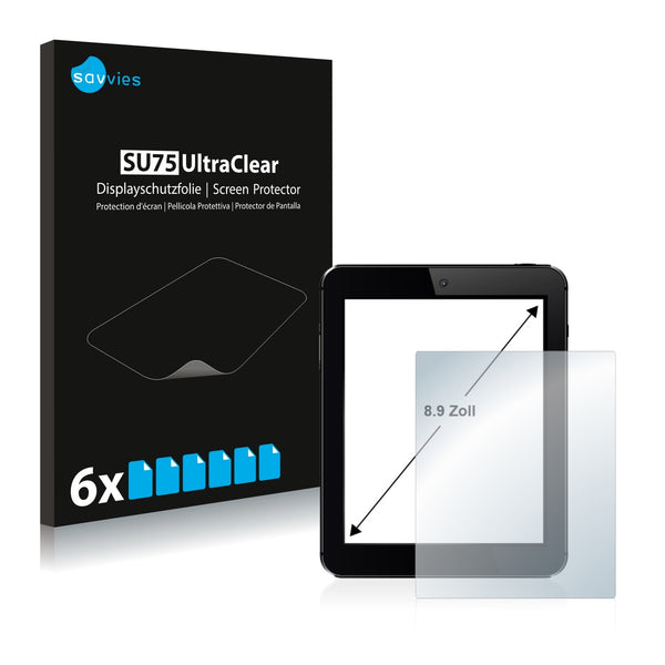 6x Savvies SU75 Screen Protector for Tablets with 8.9 inch Displays [195 mm x 114 mm]