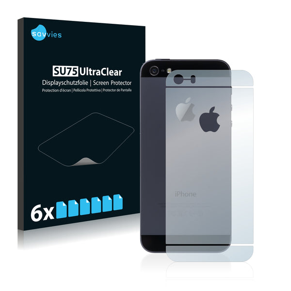6x Savvies SU75 Screen Protector for Apple iPhone 5S Back side (full surface + LogoCut)