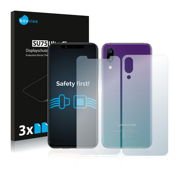 6x Savvies SU75 Screen Protector for Umidigi One Pro (Front + Back)
