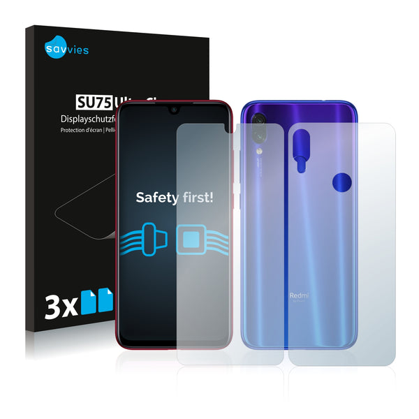6x Savvies SU75 Screen Protector for Xiaomi Redmi Note 7 Pro (Front + Back)