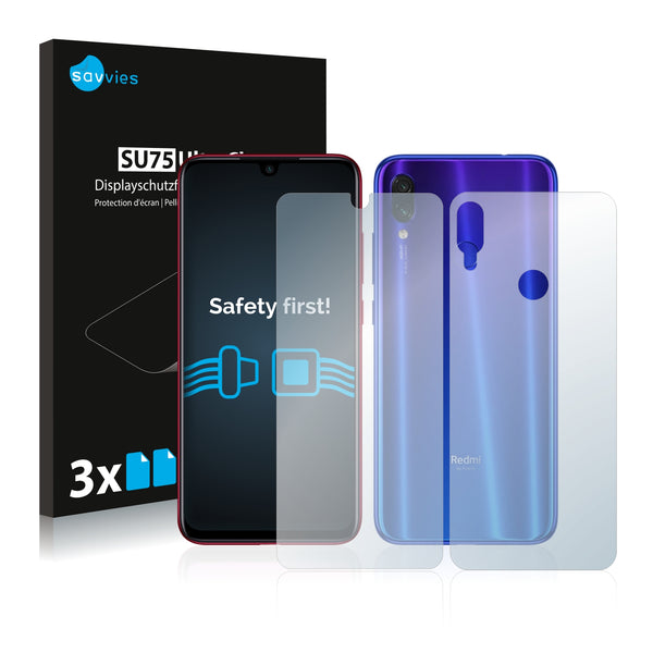 6x Savvies SU75 Screen Protector for Xiaomi Redmi Note 7S (Front + Back)