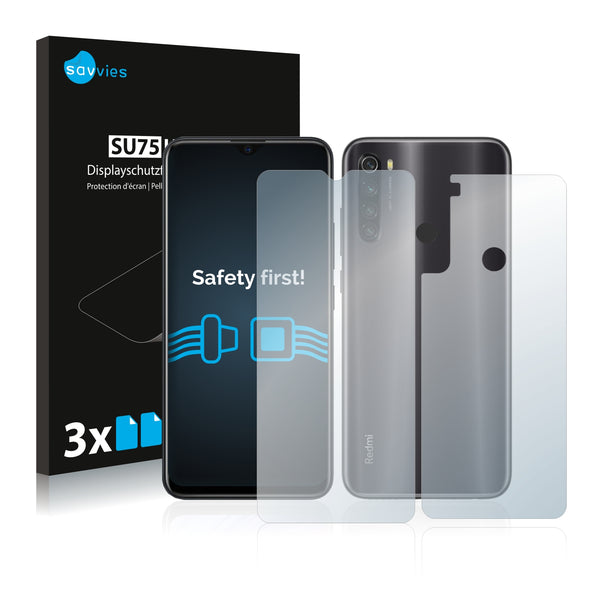 6x Savvies SU75 Screen Protector for Xiaomi Redmi Note 8T (Front + Back)
