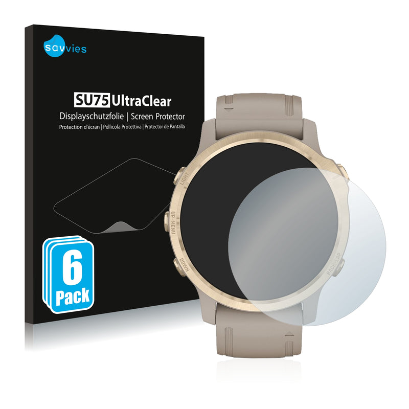 6x Savvies SU75 Screen Protector for Garmin Fenix 6S Pro Solar