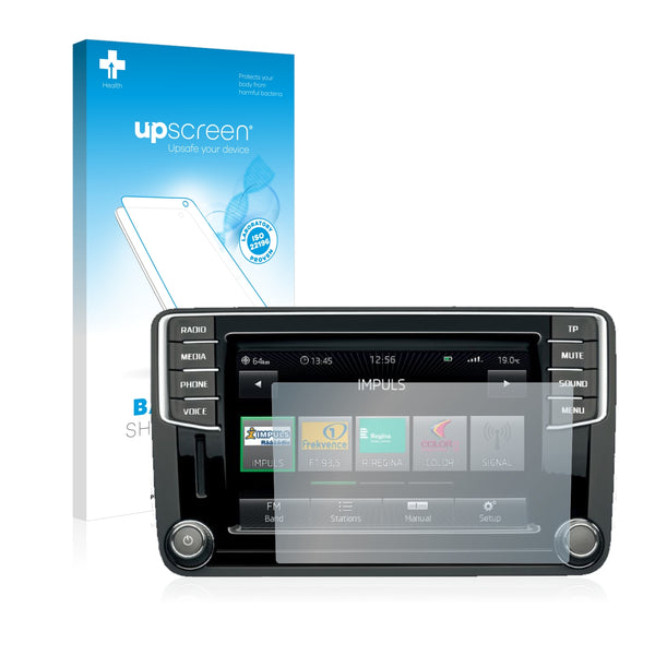 upscreen Bacteria Shield Clear Premium Antibacterial Screen Protector for Skoda Amundsen Navigationssystem 2015 (trapezoidal)