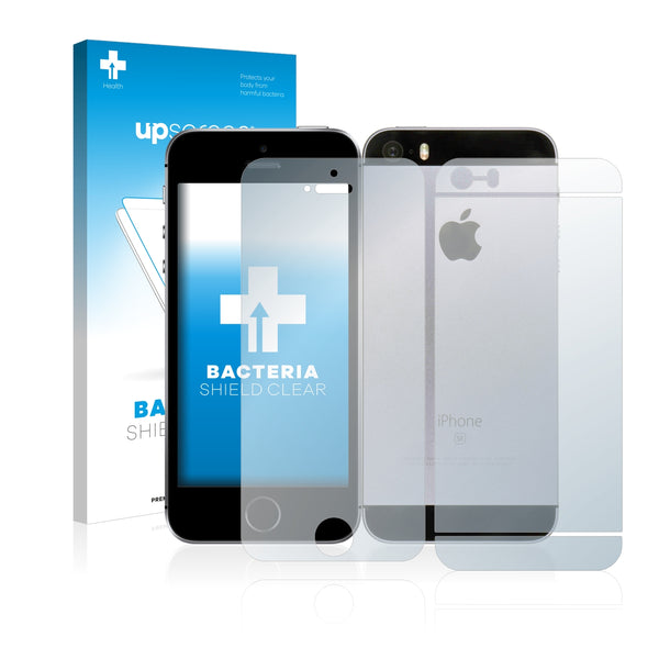 upscreen Bacteria Shield Clear Premium Antibacterial Screen Protector for Apple iPhone SE (Front + Back)