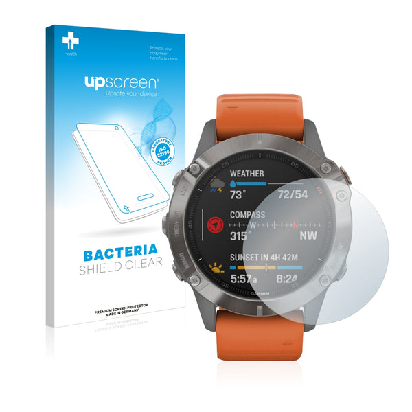 upscreen Bacteria Shield Clear Premium Antibacterial Screen Protector for Garmin Fenix 6