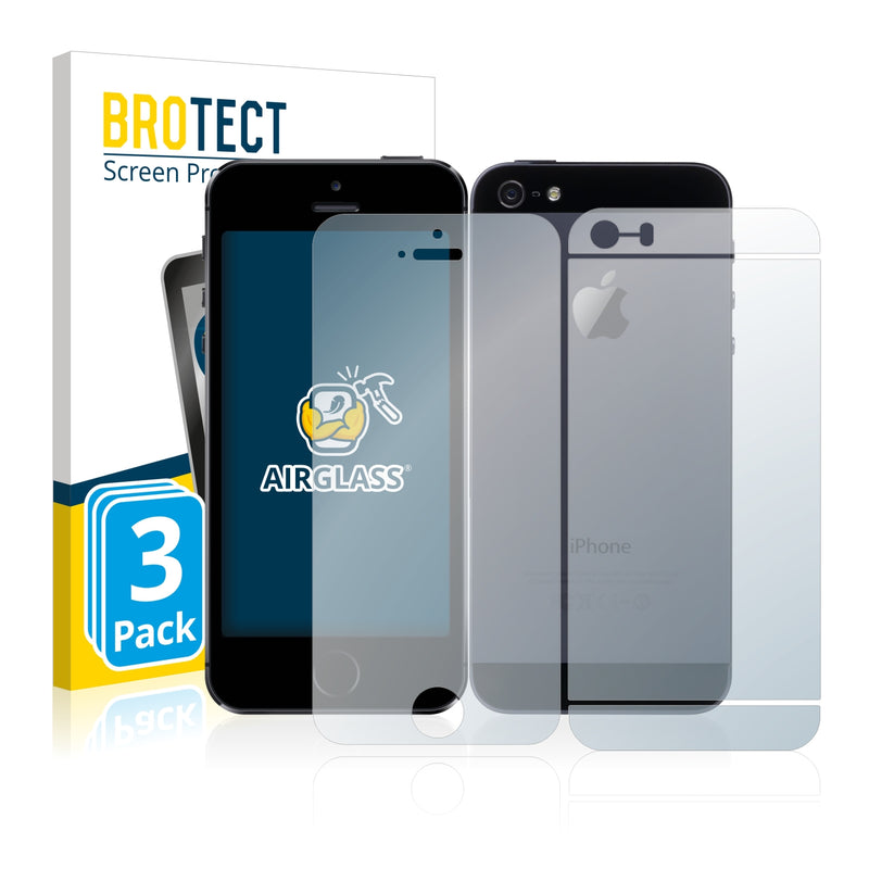 3x BROTECT AirGlass Glass Screen Protector for Apple iPhone 5S (Front + Back)