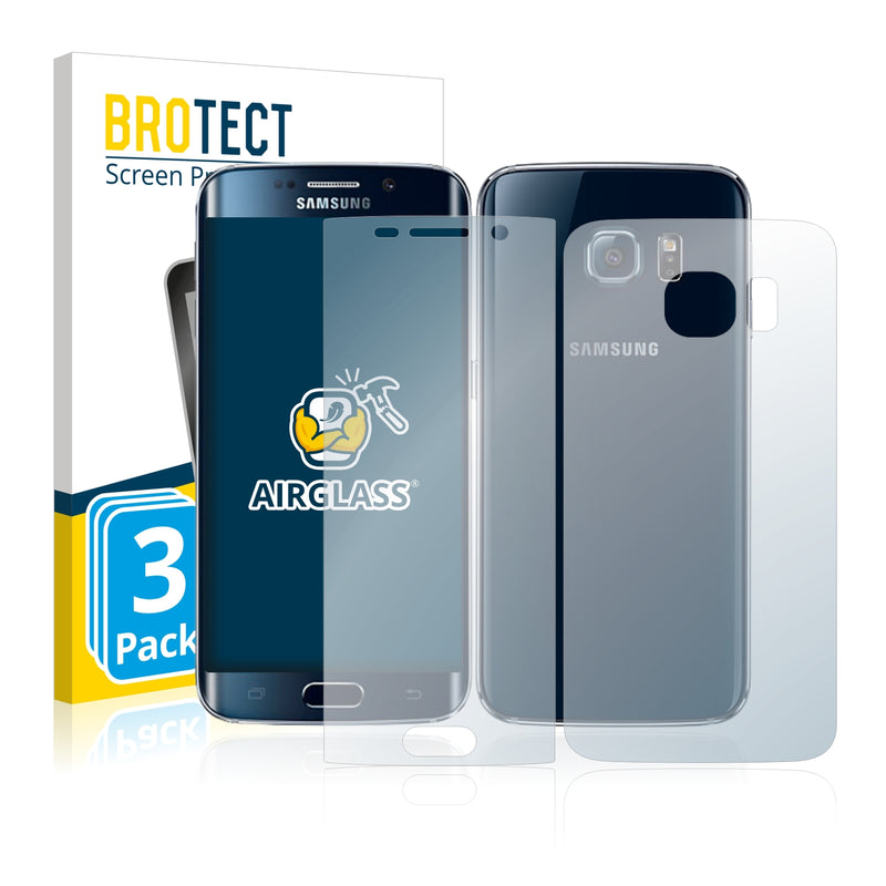 3x BROTECT AirGlass Glass Screen Protector for Samsung Galaxy S6 Edge (Front + Back)