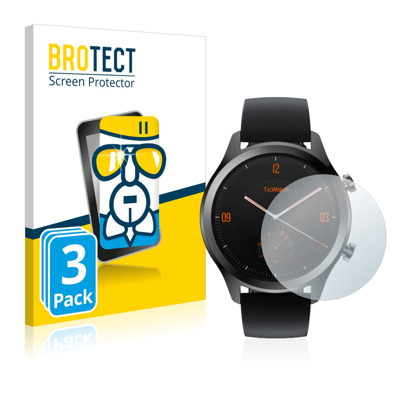 3x BROTECT AirGlass Glass Screen Protector for Mobvoi Ticwatch C2