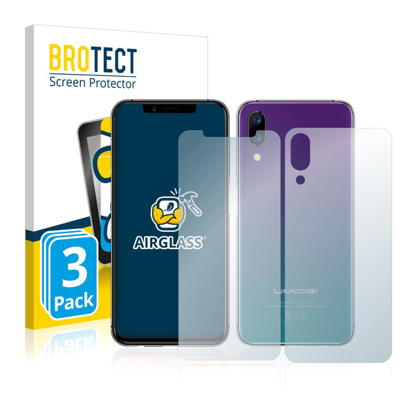 3x BROTECT AirGlass Glass Screen Protector for Umidigi One Pro (Front + Back)
