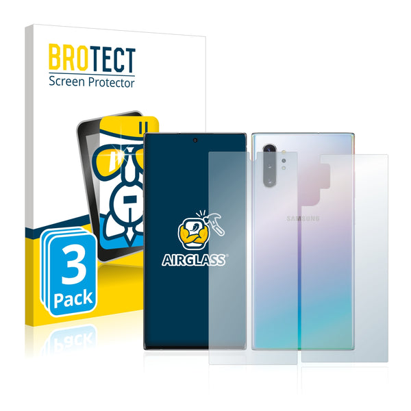 3x BROTECT AirGlass Glass Screen Protector for Samsung Galaxy Note 10 Plus 5G (Front + Back)