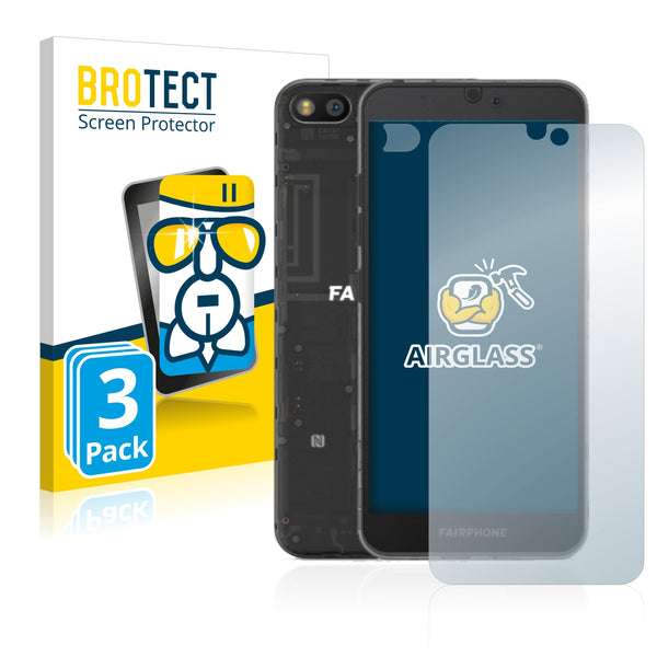 3x BROTECT AirGlass Glass Screen Protector for Fairphone 3 (Front + cam)