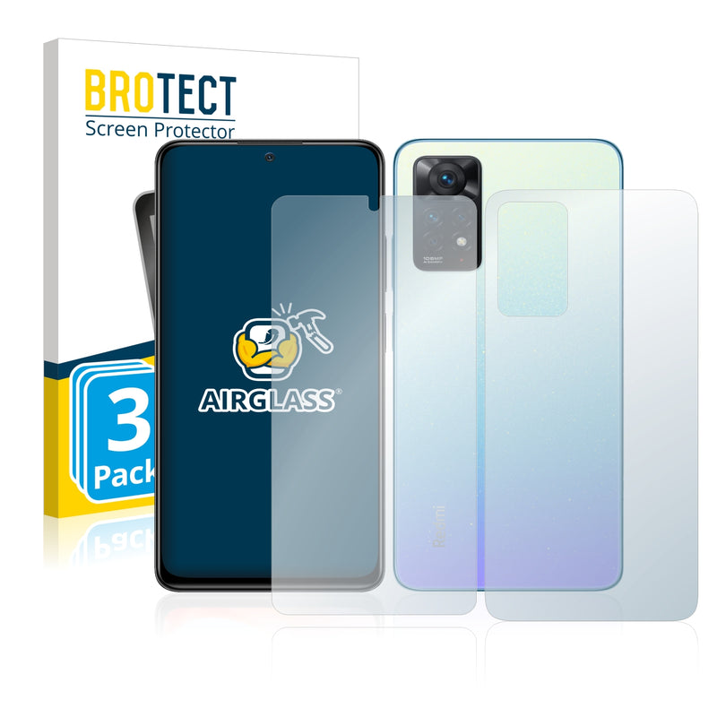 3x BROTECT AirGlass Glass Screen Protector for Xiaomi Redmi Note 11 Pro (Front + Back)