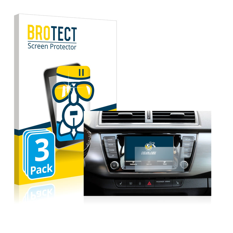 3x BROTECT AirGlass Glass Screen Protector for Skoda Fabia 3 Combi