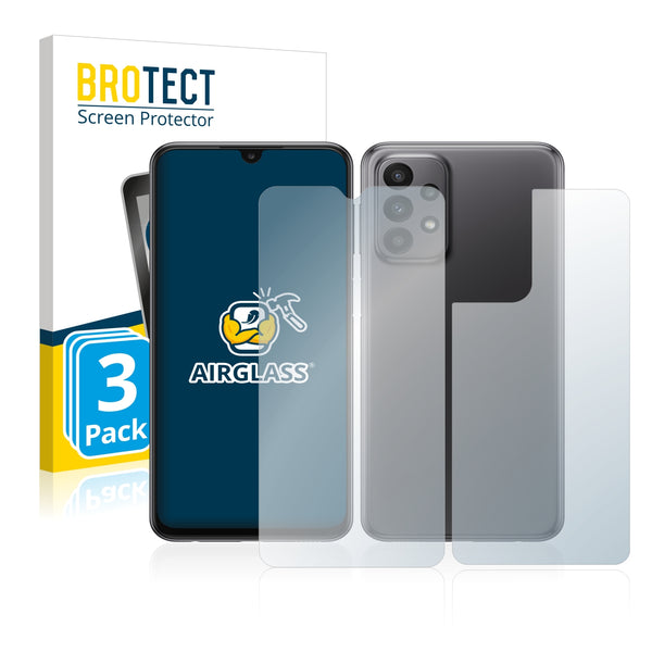 3x BROTECT AirGlass Glass Screen Protector for Samsung Galaxy A23 (Front + Back)