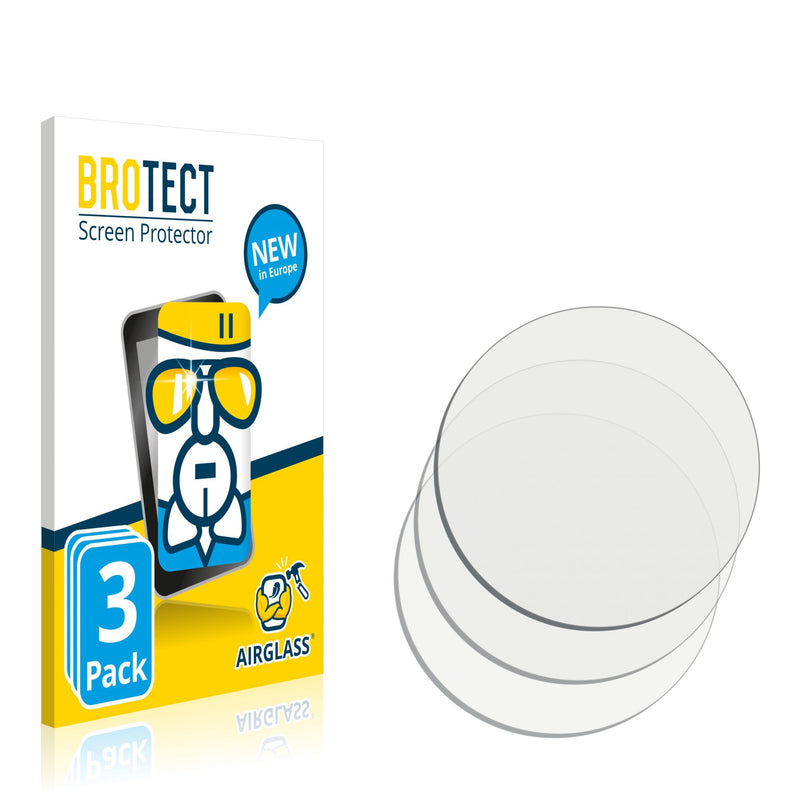 3x BROTECT AirGlass Glass Screen Protector for Circular Displays (Diameter: 25 mm)