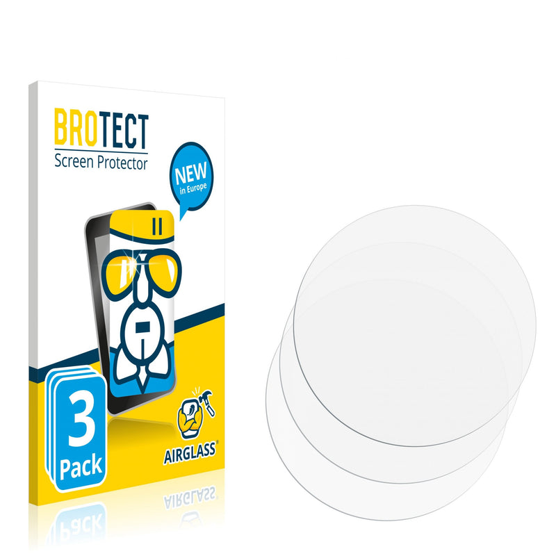 3x BROTECT AirGlass Glass Screen Protector for Circular Displays (Diameter: 44 mm)