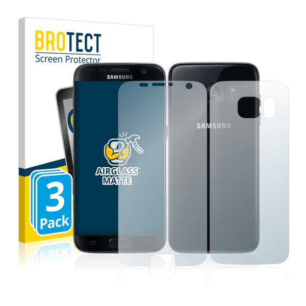 3x BROTECT AirGlass Matte Glass Screen Protector for Samsung Galaxy S7 (Front + Back)