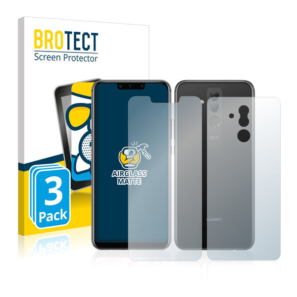 3x BROTECT AirGlass Matte Glass Screen Protector for Huawei Mate 20 lite (Front + Back)
