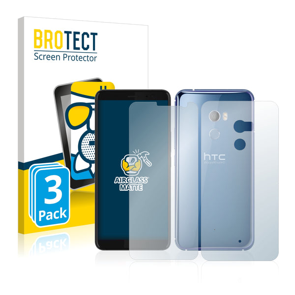 3x BROTECT AirGlass Matte Glass Screen Protector for HTC U11 Plus (Front + Back)