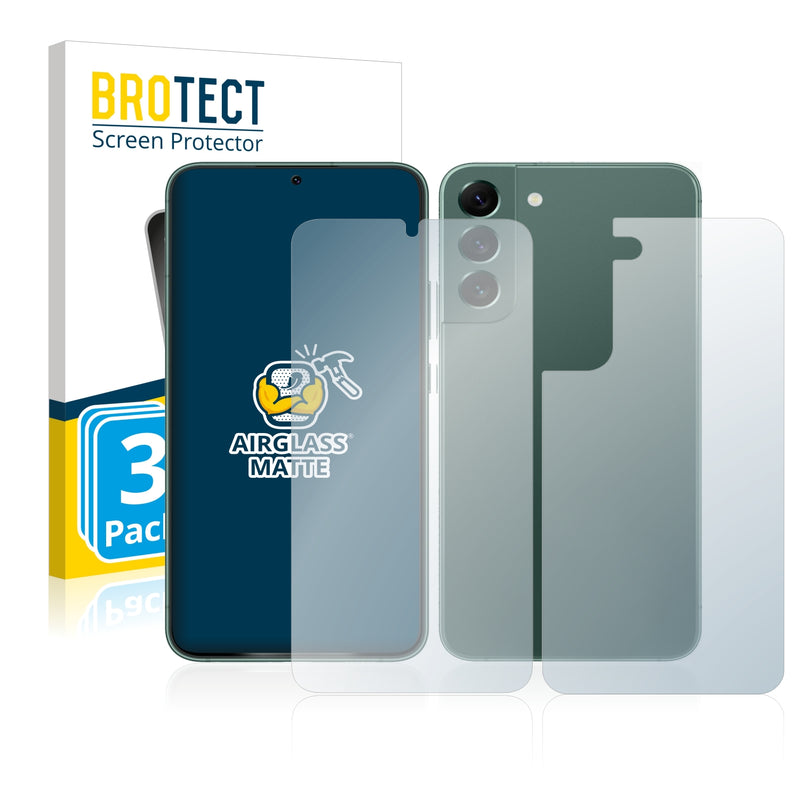 3x BROTECT AirGlass Matte Glass Screen Protector for Samsung Galaxy S22 Plus 5G (Front + Back)